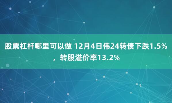 股票杠杆哪里可以做 12月4日伟24转债下跌1.5%，转股溢价率13.2%